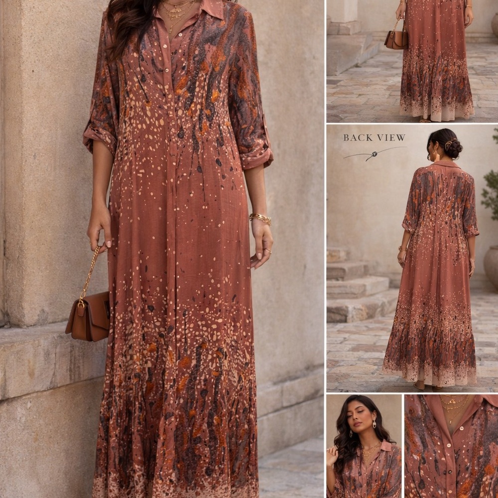Elegant Women's Maxi Dress in Rust